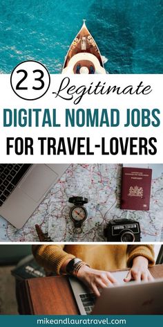 a person using a laptop on top of a bed with the words, 23 ultimate digital nomad jobs for travel lovers