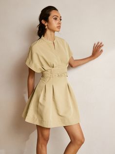 Stand Collar Short Dress With Belt Early 2000s Style, Split Long Dress, Belt Style, Y2k Outfits, Fabulous Dresses, Dress With Belt, 2000s Fashion, Y2k Fashion, Belted Dress