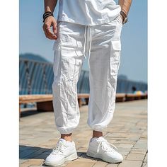 Season:Spring  Summer; Fabric:Linen Cotton Blend; Gender:Men's; Style:Classic Style,Fashion; Occasion:Holiday,Daily,Casual; Fit Type:Regular Fit; Function:Breathable,Comfort; Waistline:Mid Waist; Pattern:Plain; Design:Drawstring,Elastic Waist,Multi Pocket; Brand:OUKU; Pants Type:Joggers,Trousers,Beach Pants,Linen Pants,Summer Pants; Fly Type:Drawstring,Elasticity; Front page:FF; Listing Date:05/10/2024 Casual Relaxed Fit Sweatpants For Beach, Summer Baggy Drawstring Harem Pants, Summer Leisure Parachute Pants With Pockets, Summer Parachute Pants With Pockets For Leisure, Casual Summer Cargo Pants With Drawstring, Casual Relaxed Fit Parachute Pants For Vacation, Summer Baggy Drawstring Pants, Casual Parachute Pants With Cargo Pockets For Summer, Casual Summer Parachute Pants With Cargo Pockets