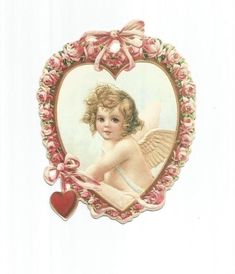 an old fashioned valentine's day card with a cupid angel holding a heart