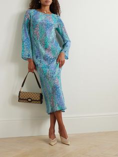 It's RIXO's colorful, eye-catching prints that make the British brand's designs so distinctive. Made from weightless silk crepe de chine that’s left unlined to loosely drape, this ‘Alondra’ midi dress features a variety of patterns in jewel tones to create a patchwork effect. Enhance it’s ‘70s vibe by adding a chunky waist belt. Fitted Multicolor Silk Midi Dress, Designer Blue Silk Dresses, Multicolor Printed Silk Midi Dress, Silk Printed Midi Dress For Evening, Multicolor Silk Midi Dress With Abstract Print, Elegant Multicolor Print Silk Dress, Multicolor Silk Midi Dress For Evening, Blue Silk Dress With Abstract Print, Blue Long Sleeve Midi Dress With Abstract Print