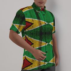 Breathable fabric can keep cool in hot summer. The Guyana Flag classic shirt collar can meet both business and fashion needs. It can be suitable for different occasions while matched with different clothing to perfectly display your personal style. Fabric: four-way stretch (95% polyester and 5% spandex) Regular fit.This product is nonelastic. Button placket and Spread collar Fabric Weight: 120 g/m². Stitch Color: black or white, automatically matched based on patterns. Care Instruction: machine wash cold with similar colors, do not bleach, tumble dry low, do not iron, do not dry clean. This product is made to order - allow up to 3 weeks for production and delivery Notice:a variety of factors may cause slight differences between the actual product and the mock-up, including but not limited Green Collared Dress Shirt For Summer, Guyana Flag, Kids Catalogs, Keep Cool, Womens Long Sleeve Shirts, Long Sleeve Shirt Dress, Shirt Collar, Classic Shirt, In Hot