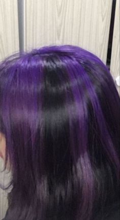 Tips Dyed Hair For Brunettes, Black And Purple Hair Dye Ideas, Black Purple Highlights, Black Hair And Purple Highlights, Purple Chunks In Hair, Purple And Light Purple Hair, Dark Purple Hair Dye Ideas, Unique Hair Ideas Color, Black And Purple Highlights Hair