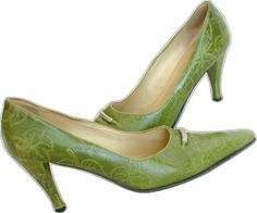 a pair of green high heels with floral designs