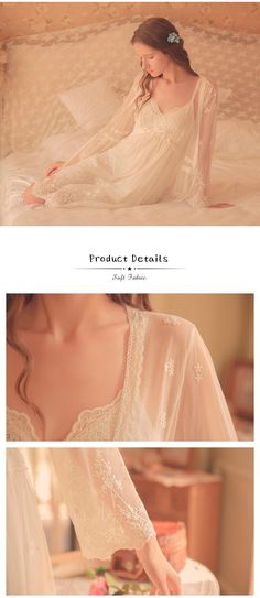 Sweet Princess Style Lace White Nightdress Set (2-Piece) – FloraShe White Lace Top With Contrast Lace, Delicate Lace For Wedding Night, Elegant Sheer Lace For Summer, Delicate Lace Top For Wedding Night, Feminine Summer Lace With Contrast Details, Feminine Summer Contrast Lace, Summer Feminine Contrast Lace, Elegant Lace Top For Wedding Night, Sheer Lace V-neck Top