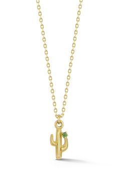 A peridot-accented cactus pendant catches the light on a whimsical necklace crafted from polished 14-karat yellow gold. 17" length; 1/8"W x 1/8"L pendant 14k gold/peridot Made in Turkey Whimsical Necklace, Dainty Chain Necklace, Peridot Necklace, Dainty Chain, Necklace Craft, How To Make Shoes, Girls Accessories, Womens Jewelry Necklace, Nordstrom Rack