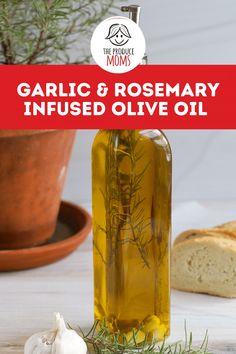 garlic and rosemary infused olive oil in a glass bottle