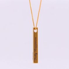 Pillar Bar Necklace - Gold Plated - Oak & Luna Classic Gold Necklace With Square Pendant, Classic Rectangular Pendant Necklace Tarnish Resistant, Classic Tarnish Resistant Rectangular Pendant Necklace, Elegant Engraved Necklace With Rectangular Pendant, Everyday Gold Necklaces With Polished Finish, Classic Gold Necklace With Rectangular Pendant, Everyday Gold Necklace With Polished Finish, Elegant Rectangular Engraved Necklace, Gold Minimalist Bar Necklace For Formal Occasions