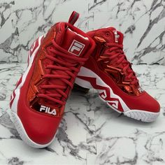 Brand New In A Box! Red Shoes Sneakers & Athletic, Red Fade-resistant Sneakers For Sports Events, White Filas, Cheap Red Men's Sneakers, Red Fila Shoes, Luxury Red Fade-resistant Sneakers, White Sneakers, Tennis Shoes, Mens Shoes Sneakers