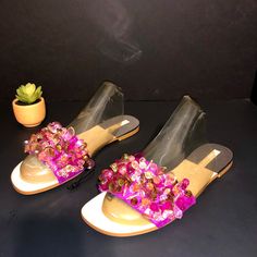 Zara Slides With Beads Sandals, Pink, Size 6 1/2 , New | Tradesy Pink Embellished Open Toe Sandals, Pink Embellished Sandals For Summer, Beaded Pink Sandals For Summer, Pink Beaded Sandals For Summer, Pink Beaded Open Toe Sandals, Pink Beaded Sandals For Spring, Purple Flat Sandals For Party, Zara Embellished Sandals For Spring, Zara Embellished Open Toe Sandals