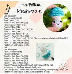 a crochet pattern for a hat with the words free pattern mushroom on it