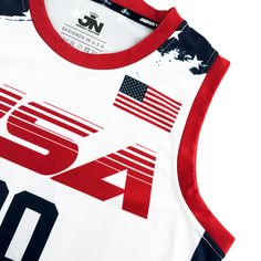 Combine your love of basketball by copping a USA Custom Basketball Jersey. Customize your own name and number on the jersey! It infuses breathable polyester with sweat-wicking technology to help keep you cool and dry whether you’re burning up the court or just keeping it casual around town. Don't sleep on this unique basketball jersey, available now at Jersey Nation while stock lasts!- Custom USA Basketball Jersey- Fully Sublimated Graphics: Team, Name, Number, logo- 100% polyester fabric- Breat Breathable Collegiate Basketball Jersey, Collegiate Breathable Sleeveless Jersey, Collegiate Sleeveless Breathable Jersey, Breathable Sleeveless Collegiate Jersey, Sporty Team-colored Basketball Jersey, Breathable Team-colored Sleeveless Jersey, Team-colored Sleeveless Breathable Jersey, Sleeveless Jersey With Letter Print For Team Events, Sleeveless Letter Print Jersey For Team Events