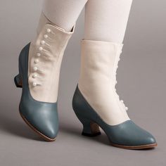 Victorian Button Boots, French Heels, French Blue Color, French Clothing, American Duchess, Historical Shoes, Victorian Shoes, Victorian Boots, Button Boots