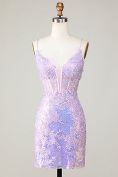 ZAPAKA Women Purple Sparkly Homecoming Dress with Appliques Corset Cocktail Dress Sparkly Homecoming Dress, Corset Cocktail Dress, Classy Homecoming Dress, Corset Homecoming Dress, Homecoming Dresses Sparkly, Purple Corset, Color Lavanda, Mini Dress Outfits, Tight Mini Dress