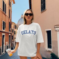 Gelato T-Shirt (Unisex)   🍃 Wild Aesthetic 🍃 -All Printed on 100% Soft Ringspun Cotton  -First Class Delivery UK  -UK based -Message for bundle discounts and customs.  Find sizing guide in the listing photos. Available in S  M  L XL Ice Cream Italy, Wild Aesthetic, Italian Gelato, Italian Ice Cream, Ice Cream Shirt, Trendy Food, Italy Gift, Italian Ice, Cream Shirt