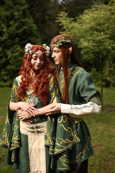 "Dear customer, I am offering you this wonderful dress style for your special day. This is ideal for: * Wedding ceremony * LARP character * Middle Earth Festival * Cosplay * Fantasy, Tolkien, LARP, and other events I will make it according to your individual measurements. This costume can be made for any size. I will send detailed instructions how to make measurements and a list in private messages. Please be attentive when making measurements. About the dress The dress is made of natural linen Fantasy Ceremonial Clothing, Fairytale Wedding Dresses For Cosplay Events, Fantasy Style Floor-length Wedding Dress, Fantasy Floor-length Wedding Dress, Fairytale Green Wedding Dress, Fitted Elven Wedding Gown, Tolkien Party, Forest Elf Costume, Wood Elf Costume