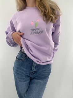 Inspired by Urban Outfitters “Thanks a Bunch” Crewneck sweatshirt is super soft and made from a 50/50 poly/cotton blend. Sizes are unisex so they run on the smaller side. Please see size chart in the listing. 🌺 Ships in 1-2 days with tracking. 🌸 Wall Cross, Thanks A Bunch, Embroidered Crewneck, Gold Border, Aesthetic Shirts, Wooden Wall, Our Lady, Material Wood, 50 50