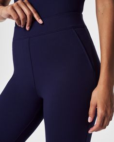 This smoothing pant comes in our premium ponte fabric with targeted compression built in, powered by SPANX CoreSure Tech™. With comfortable 4-way stretch, these curve-hugging kick flares provide the PerfectFit, every time. All you have to do is simply pull them on. No zippers, no buttons, and no pockets (so no bulk!) at the hips—all for the ultimate smoothing effect. | Spanx Women's SPANXsmooth PerfectFit Ponte Kick Flare Pant Functional Mid-rise Elastane Pants, Functional Elastane Pants For Pilates, Fitted Elastane Pants For Pilates, Sleek Sports Bottoms In Elastane, 4-way Stretch Activewear With Wide Waistband, High Stretch Elastane Pants With Contoured Waistband, Micro-elastic Elastane Pants With Contoured Waistband, Activewear With Wide Waistband And 5-inch Inseam, Elastane Workout Pants With Minimal Stretch