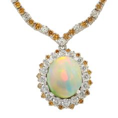 18.12 Carat Natural Opal 14K White Gold Diamond Necklace - Fashion Strada White Gold Heart Necklace, Bangladesh Cricket, Fancy Yellow Diamond, Gold Luxury, Heart Necklace Diamond, Luxury Necklace, Gold Diamond Necklace, Gold Heart Necklace, Necklace Craft