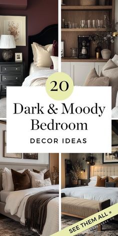 Master Bedrooms With Dark Walls, King Size Bed Bedroom Ideas, Owners Suite Decor Ideas, Model Home Bedroom Ideas, Hotel Feel Bedroom Inspiration, Dark Brown Moody Bedroom, Bold Bedroom Decor, Beige Moody Bedroom, Moody Paint Colors For Bedroom