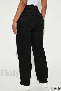 Fisdy - Premium Negro Casual Sólido Ripped Cintura Alta Regular Denim Jeans Denim Style Casual, Ripped Denim Pants, Casual Denim Jeans, Estilo Denim, High Rise Denim Jeans, Stretchy Jeans, Black Women Fashion, Jeans Online, Pants Design