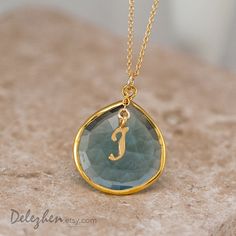 December Birthstone Necklace  London Blue Topaz by delezhen London Blue Topaz Necklace, 14k Gold Initial Necklace, Bridal Necklaces, Monogram Necklace Gold, December Birthstone Necklace, Coordinates Jewelry, Beautiful London, Gold Letter Necklace, Blue Topaz Necklace