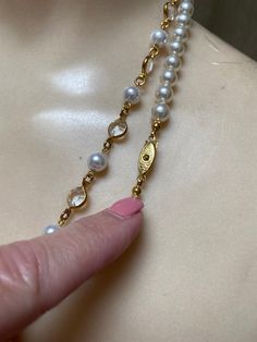 "Instant faux pearl collection to wear together or to 'rearrange' with your own gold hoops or pearl studs. Faux pearls are not bright white but a classic candlelit white, so popular in classic pearl strands. No names on these items but they speak for themselves. The longest pearl strand measures 28\" with a goldtone etched slide insert clasp. Long enough to put over your head without even using the clasp. Knotted between each bead so the strand lays smoothly without any stiffness. Also, the pear Vintage Pearl White Pearl Chain Jewelry, Vintage Pearl White Pearl Jewelry, Evening Pearl Charm Jewelry, Pearl White Jewelry With Pearl Charm For Evening, Evening Pearl Jewelry With Pearl Charm, Costume Jewelry Pearl Necklace With Pearl Pendant, Costume Jewelry Pearl Chain For Jewelry Making, Wedding Pearl Necklace With Metal Pearl Charm, Wedding Metal Pearl Necklace With Pearl Charm