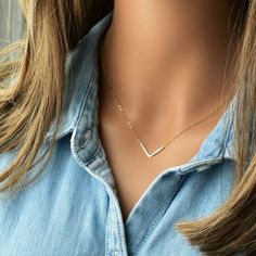 This is the mini version of my best selling Chevron necklace. All hand formed and hammered. I literally incorporate the chevron directly into the chain to create a seamless look. It's super dainty and great for everyday and it's the perfect layering necklace. All components are high quality 14k gold filled. I offer a wide variety of lengths but if you don't see the length you want, just contact me! All  my necklaces are packaged in a beautiful natural colored gift box with satin ribbon bow. Perf V Necklace, All That Glitters Is Gold, Chevron Necklace, Satin Ribbon Bow, Mini Gold, Gold Chevron, Layering Necklace, Necklace Dainty, Bar Earrings