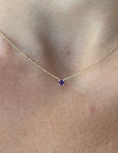 Amethyst Necklace 3MM / 14k Gold Amethyst Necklace / Amethyst Solitaire Necklace / February Amethyst Necklace / Genuine Amethyst   FREE SHIPPING  WITHIN THE USA HANDMADE AND HANDSET GENUINE AMETHYST 3MM PRONG SET IN 14K SOLID GOLD.  THE STONE IS A FULL CUT ROUND SHAPE GENUINE  AMETHYYST, 3 MM WIDE . THE SETTING IS 14 K SOLID YELLOW GOLD 4 PRONG SETTING AND THE CHAIN IS ATTACHED TO THE BASE.  THE CHAIN IS A GORGEOUS DIAMOND CUT CABLE LINK CHAIN WITH A LOBSTER LOCK.  I MAKE THIS NECKLACE IN EVERY Amethyst Necklaces, February Gemstone, London Blue Topaz Necklace, February Birthstone Necklace, Black Diamond Necklace, Black Diamond Solitaire, Minimalist Jewellery, Necklace Amethyst, Diamond Cross Necklaces