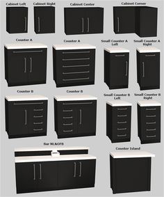 an image of kitchen cabinets with different sizes and colors for the top one is labeled