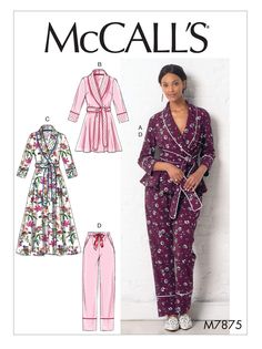 PRICES MAY VARY. Includes sewing templates, instructions, fabric recommendations, pattern pieces, and sizing guides for (3) women's bathrobes and (1) pair of pants. These clothing patterns for women can be made to fit sizes L and XL. Wrap robe and robe jacket can be made with length and construction variations, and pattern includes options for quilting and purchased piping while pants have a drawstring waist with purchased ribbon, slash pockets, and purchased piping trim. All McCall's patterns a Pajama Bottoms Womens, Pajama Pattern, Womens Pajamas Pants, Mccalls Sewing Patterns, Women's Robe, Vogue Patterns, Womens Sewing Patterns, Vest Pattern, Mccalls Patterns