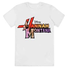 a white t - shirt with the words hannah montana on it