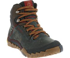 Men - Annex Mid GORE-TEX® - Blue Wing | Merrell Rugged Hiking Boots For Fall Adventures, Rugged Nylon Boots For Outdoor Work, Gore-tex Hiking Boots For Fall Outdoor Activities, Lace-up Hiking Boots For Outdoor Work In Fall, Fall Hiking Boots In Gore-tex, Fall Outdoor Hiking Boots With Vibram Sole, Fall Gore-tex Hiking Boots, Fall Adventure Waterproof Boots With Reinforced Toe, Weatherproof Nylon Waterproof Boots For Hiking