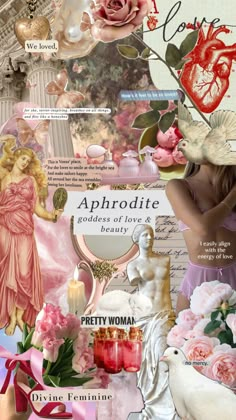 an altered collage with pink flowers, roses and other things in the background that are all over