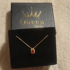 This Is 14 K Gold Garnet Necklace.I Purchase Few Years Ago But I Never,Ever Wear It.18 Inches Long. Garnet Stone Necklace, Luxury Red Necklace For Gift, Red Gemstone Necklace As A Gift For Her, Red Gemstone Necklace For Her, Luxury Red Oval Necklace, Luxury Red Oval Pendant Necklace, Red Oval Pendant Necklace With Birthstone, Queen Jewelry, Garnet Necklace