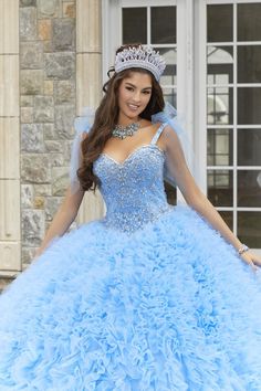 Quinceanera Dresses Damas, Gown Neckline, Damas Dresses, Embroidery Beading, Quince Dress, Princess Sleeves, Ruffle Fabric, Dresses Quinceanera, Baptism Dress