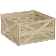 a wooden box with two sections on the top and one section at the bottom that has an x pattern