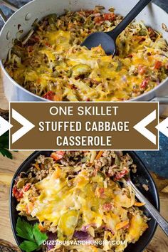 one skillet stuffed cabbage casserole in a white pan