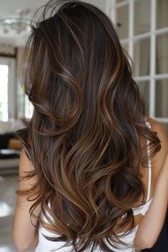 42 Dark Brown Hair With Highlights Hairstyles That Will Add Depth and Dimension Lightning Dark Brown Hair, Highlight Inspo For Dark Hair, Lowlights On Dark Brown Hair, Dark Brown Hair With Light Brown Lights, Hoco Hairstyles Updo, Hair Highlights For Brown Hair, Hairstyles For Homecoming, Dark Brown Hair Rich, Caramel Hair Color Ideas