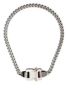 silver-tone stainless steel curb chain buckle fastening polished finish Alyx Necklace, Fire Accessories, Chain Necklace Silver, Curb Chain Necklace, 1017 Alyx 9sm, Fame Dr, Silver Chain Necklace, Watch Necklace, Metal Necklaces