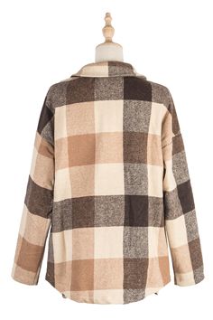 Women's Plaid Shackets Lapel Single Breasted Check Shirt Jacket Casual Collar Brown Top For Fall, Brown Casual Collar Top For Fall, Plaid Long Sleeve Outerwear For Fall, Plaid Long Sleeve Outerwear With Button Closure, Fall Single Breasted Collared Tops, Fall Single-breasted Collared Tops, Winter Tops With Buttons And Lapel Collar, Collared Single Breasted Cardigan For Fall, Single Breasted Button-up Tops For Fall