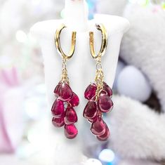 ✨ One of a Kind ✨ - You will receive the exact item pictured! 💎 👐 Handmade with love by me 💎 32 Carats of Natural Rubies, approx. 7mm each 🌟 Solid 18K Yellow Gold (NOT plated!) 📏 Earrings measure 43mm / 1 2/3" long (from top of latches) 💖 July Birthstone 💍 40th Anniversary Gift I was thrilled to find these gorgeous smooth rubies! 😍 Each ruby is hand-cut and polished to perfection, showing off a rich, deep red hue. These beauties are semi-opaque with some crystalline and tiny inclusions, 40th Anniversary Gifts, Ruby Earrings, Wedding Jewelry Earrings, July Birthstone, 40th Anniversary, Natural Earth, Gold Wire, Natural Ruby, Wedding Earrings