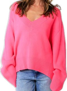 Pink Sweater Oversized V-neck Chic Sweater, Pink Oversized Long Sleeve Sweater, Oversized Pink Long Sleeve Sweater, Oversized Long Sleeve Pink Sweater, Chic Oversized V-neck Sweater, Cozy Pink V-neck Sweater, Oversized Pink Sweater For Fall, Trendy Oversized V-neck Long Sleeve Sweater, Pink Oversized Top For Fall