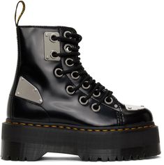 Black Leather Boots With Front Lace-up Fastening, Black Lace-up Boots For Streetwear, Black Moto Boots With Front Lace-up Fastening, Black Ankle-high Boots With Front Lace-up Fastening, Black High Ankle Moto Boots With Lace-up Fastening, Black High-top Steel Toe Platform Boots, Black Heeled Ankle Boots With Front Lace-up, Edgy Black Lace-up Boots With Front Fastening, Edgy Black Lace-up Boots