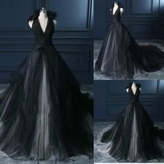 Gothic Wedding Dresses Black And White Halter Neck Backless A Line Bridal Gowns | eBay Black Sleeveless Gown For Banquet, Black Tulle Gown For Banquet, Elegant Black Wedding Dress For Banquet, Black Sleeveless Gown With Sweep Train, Sleeveless Black Gown With Sweep Train, Sleeveless Black Ball Gown For Wedding, Black Party Dress With Detachable Train, Black Ball Gown For Prom Season And Banquet, Black Ball Gown For Banquet And Prom Season