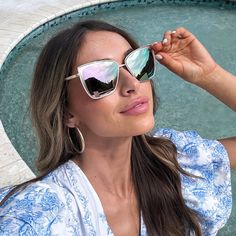 Style & sophistication await with these post-worthy shades. These frames offer an oversized fit along with unique outer rims and a chic cat eye. Robin Arzon, Lauren Lane, Tori Kelly, James Decker, Jessie James Decker, Jessie James, Lauren London, Mirror Sunglasses, Diff Eyewear