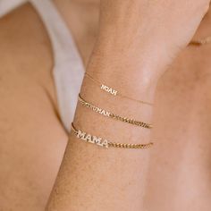 14k Gold Custom Itty Bitty Letters Curb Chain Bracelet Name Bracelet Gold, Letters Bracelet, Tall Letters, Curb Chain Bracelet, Heavy Chain, Letter Bracelet, Diamond Mosaic, Name Bracelet, Princess Diamond