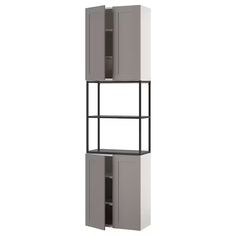 a tall cabinet with two doors and shelves on each side, in front of a white background