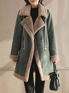 Ihr Warenkorb — Bridelily Suede Coat Women, Moda Chic, Suede Fashion, Suede Coat, Cotton Coat, Green Coat, Shearling Coat, Faux Fur Collar, Casual Coat