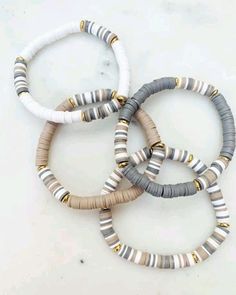 Clay Bead Bracelets - Etsy Neutral Beads Bracelets, Aztec Clay Bead Bracelet, Colorful Heishi Bracelet, Neutral Jewelry Aesthetic, Beaded Bracelets Neutral Colors, Bracelets For Woman, Flat Beaded Bracelet Ideas, Clay Bracelets Color Combos, Clay Bead Bracelet Ideas For Women